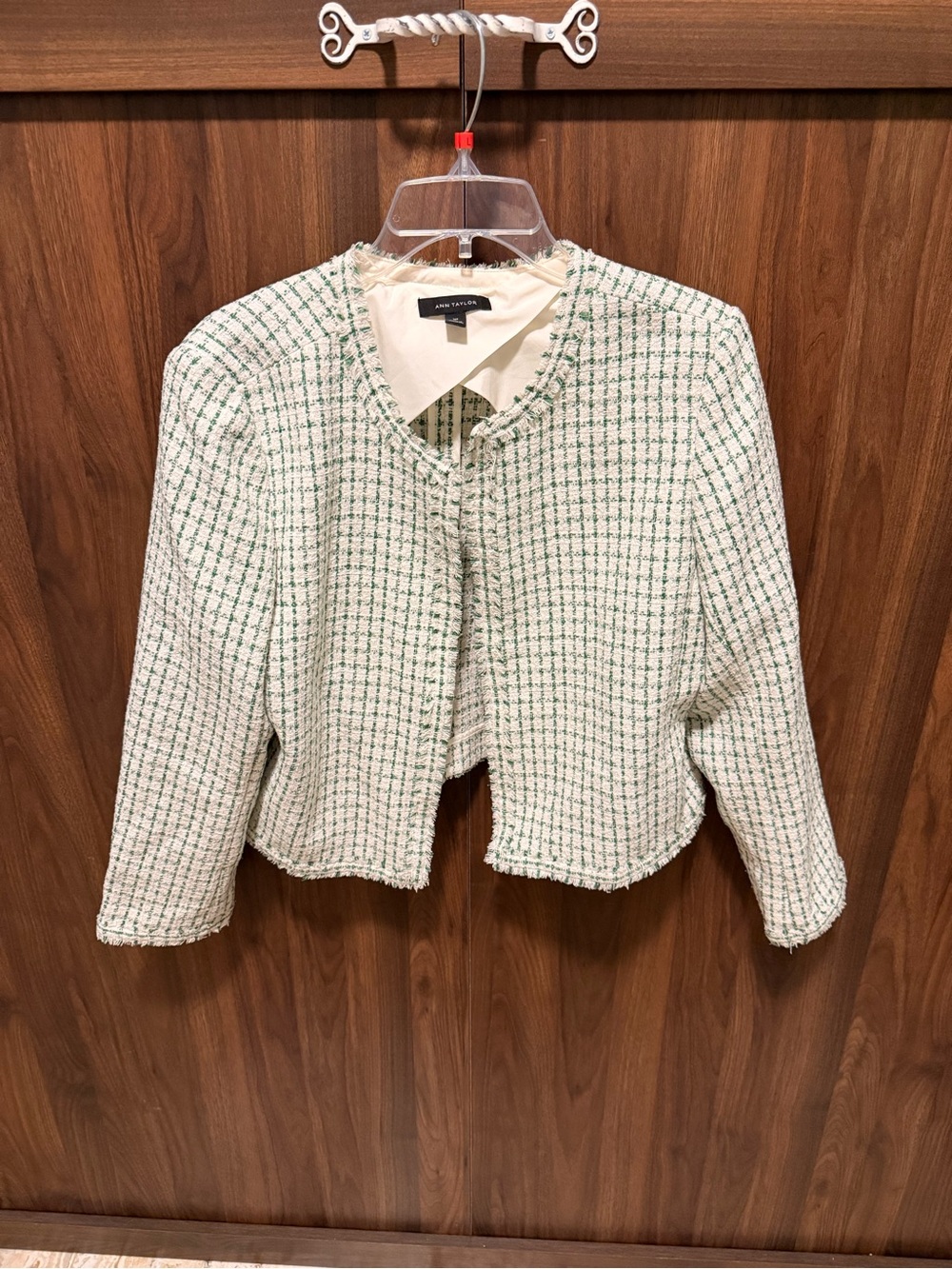 Ann Taylor Green & Cream Tweed Cropped Jacket, Size 16P